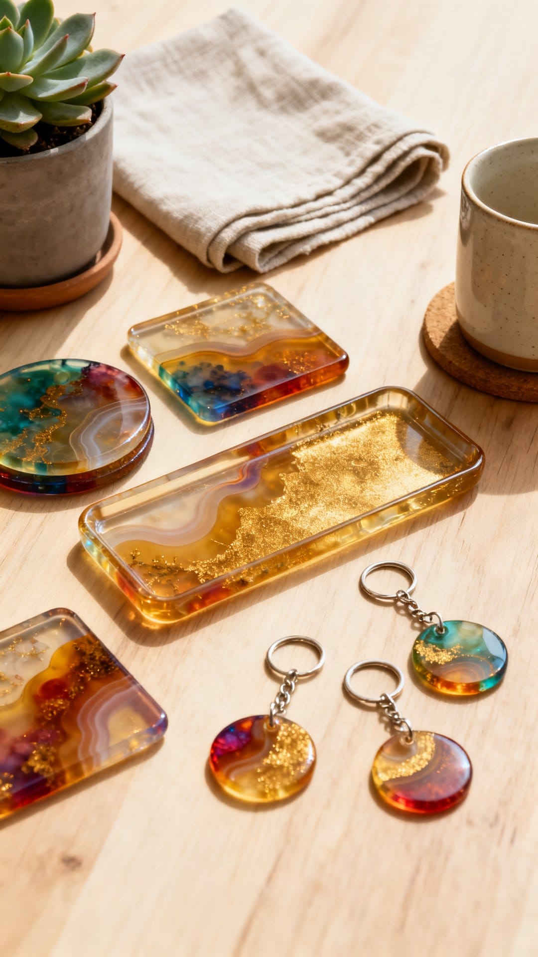 Resin Art Trays, Coasters, and Keychains