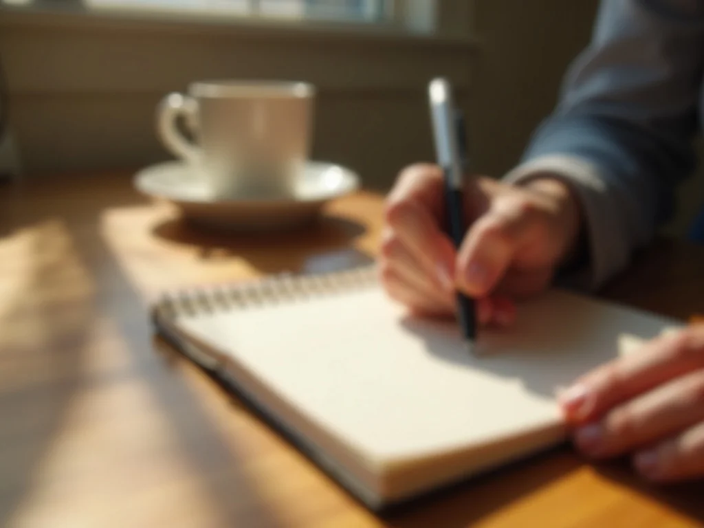 Person reviewing notes on tablet with handwritten observations in notebook, soft afternoon light at home desk