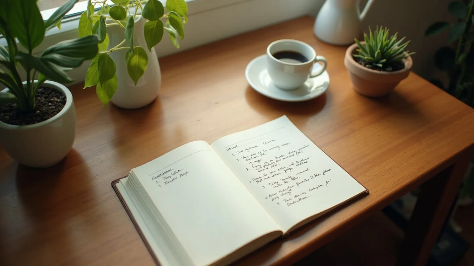 AI agent for real estate workflow on a laptop with a notebook and coffee at a home office desk in warm natural light