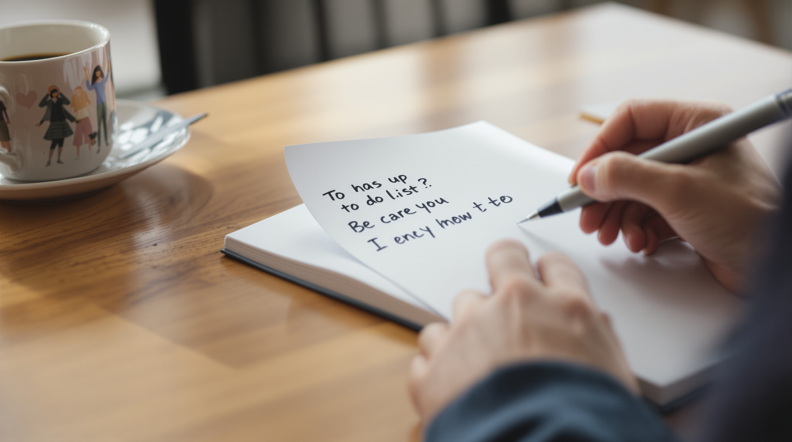 planning AI agent tasks in a notebook on a wooden table