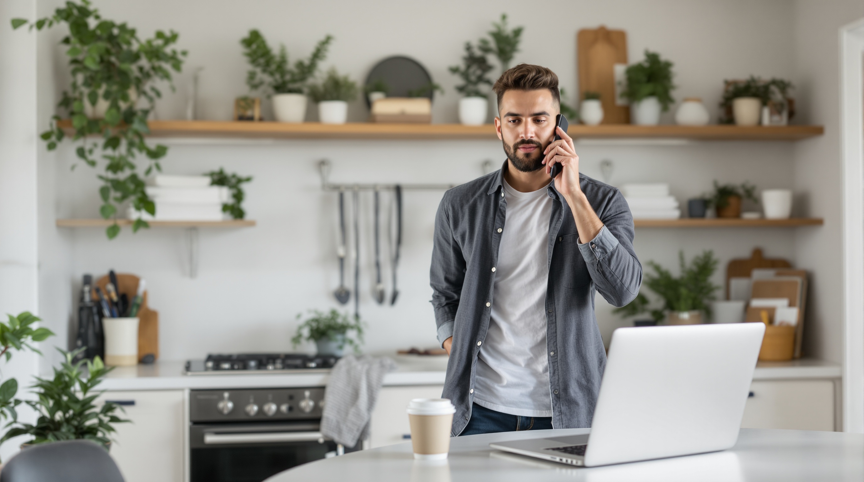 entrepreneur taking a call while AI handles routine tasks