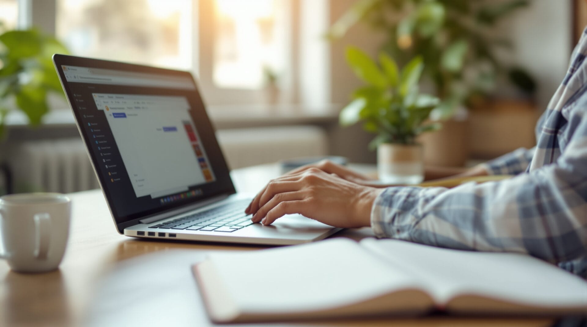 Small business owner working on a laptop with an AI agent setup running