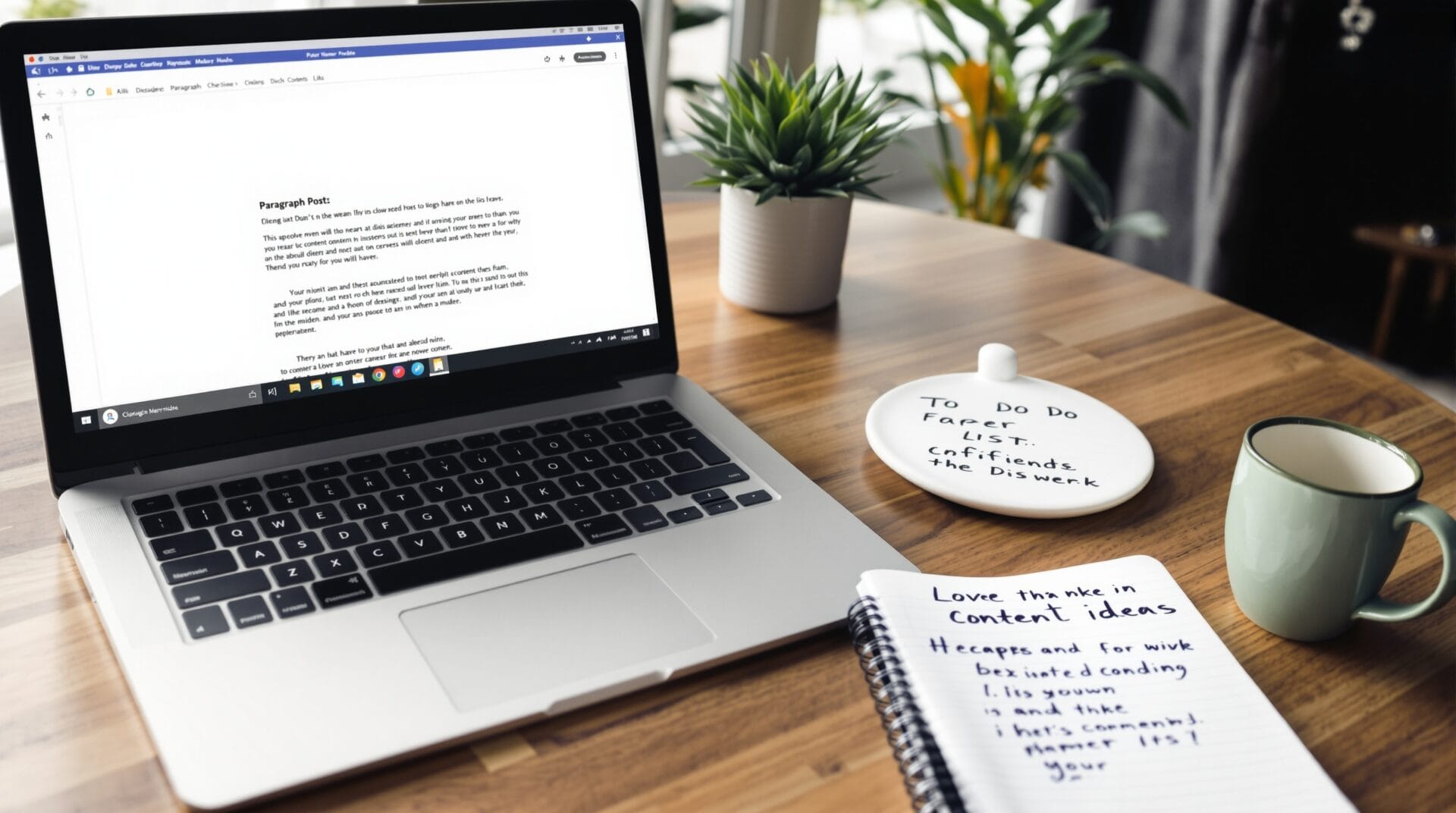 Laptop showing a WordPress blog editor with an AI agent draft on screen