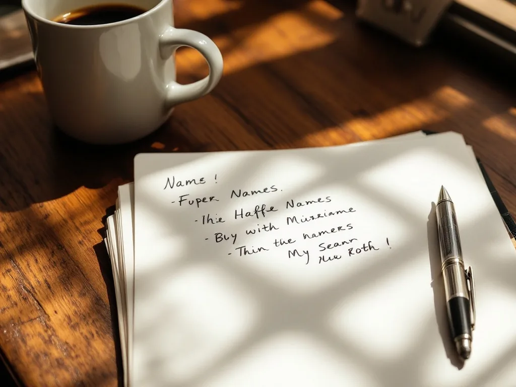 Handwritten list of leads in a notebook on a wooden desk
