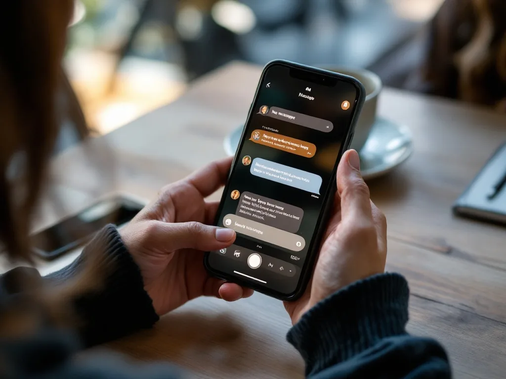 Phone showing new lead messages on a cafe table